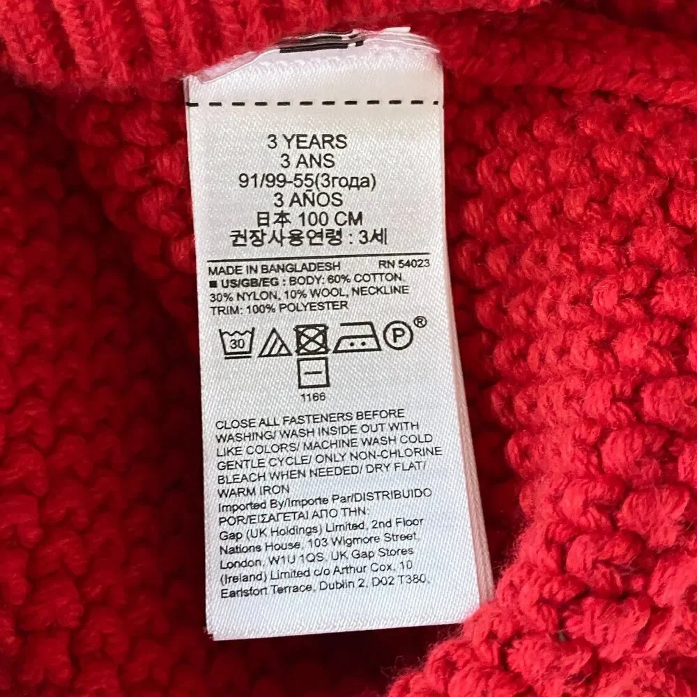New Gap Toddler Mockneck Cable-Knit Red Sweater Boy's Size 3T